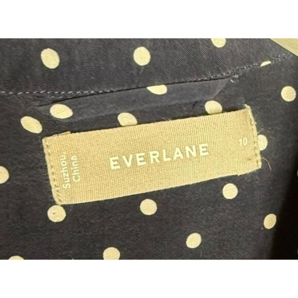 Everlane Womens Shirt Dress Navy Polka Dot Long-Sleeve Button-Up Size 10 Cupro - Picture 3 of 8